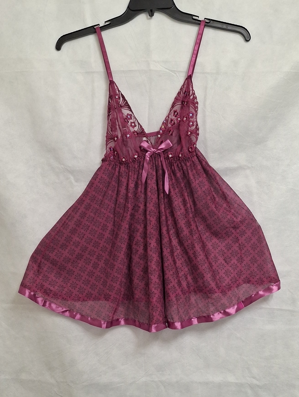 Spree Intimates Plum Lace & Chiffon Babydoll Chemise with Satin Trim